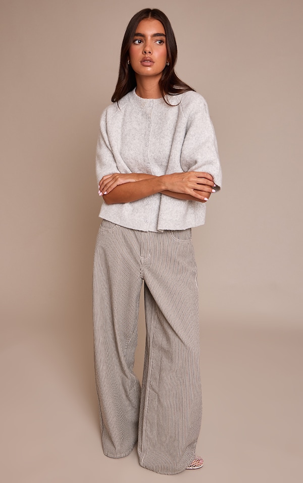 Khaki Pinstripe High Waist Denim Jeans