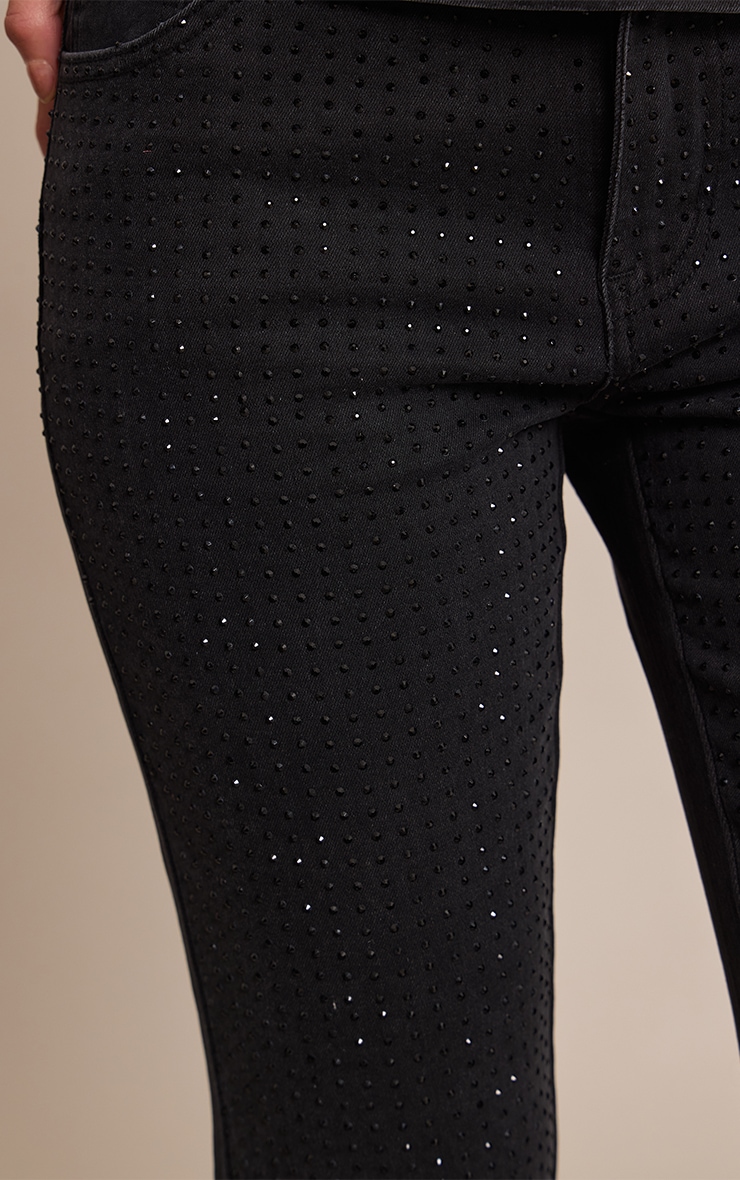 Pantalon capri en jean noir à strass image 4