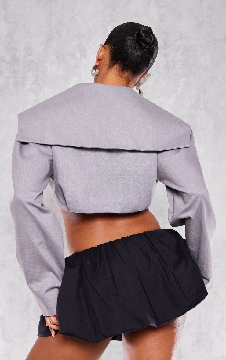 Grey Cross Over Asymmetric Cropped Cotton Jacket image 2