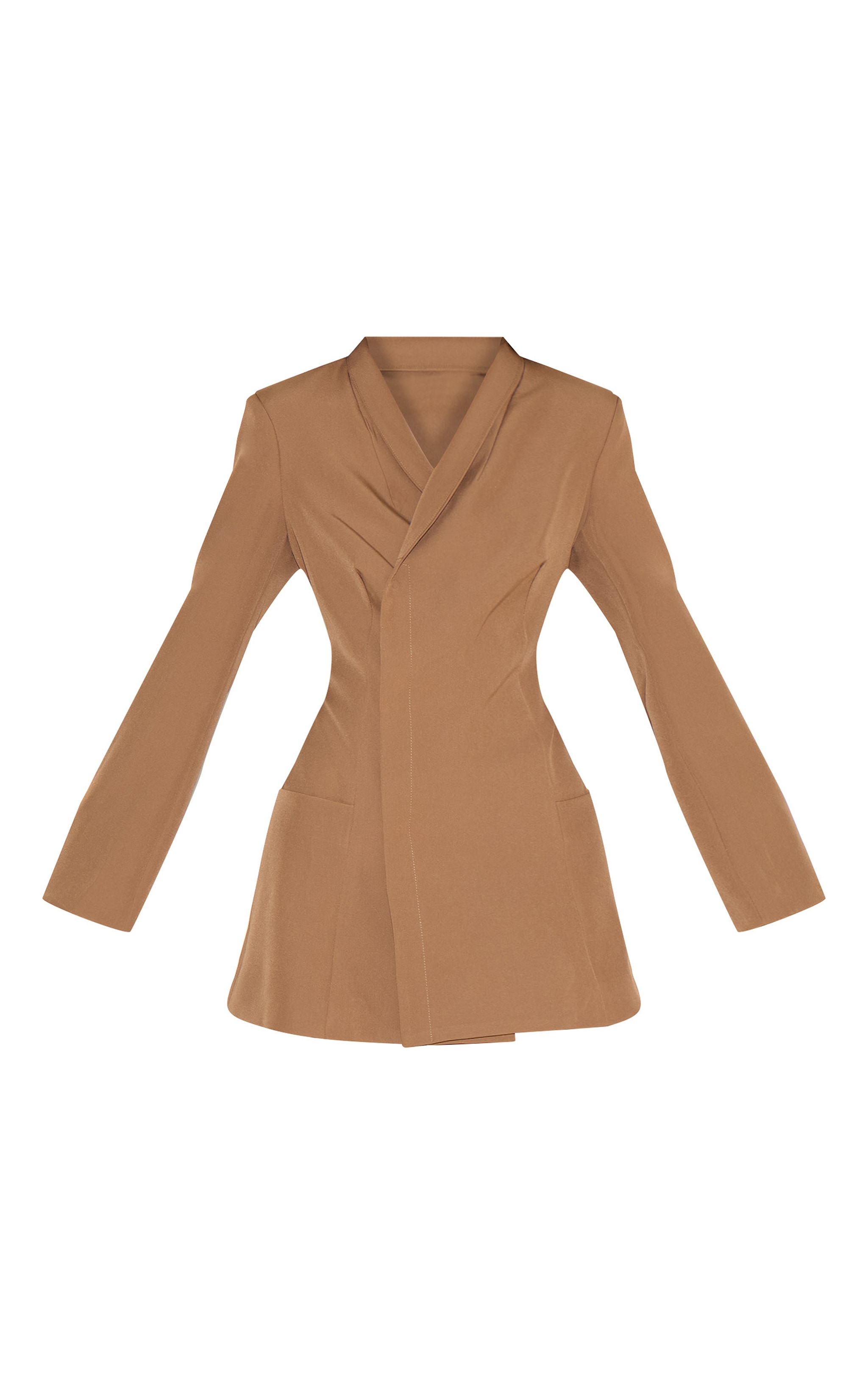 Mushroom Woven Collarless Blazer Dress image 5