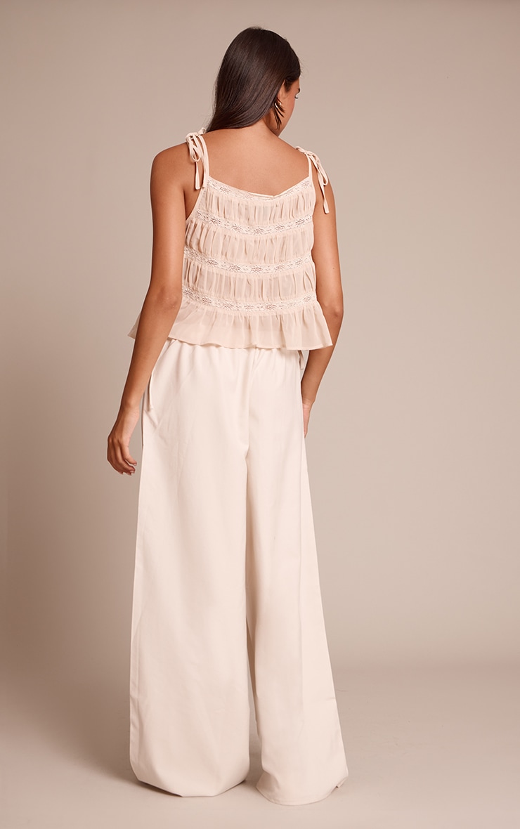 Cream Woven Side Tie Detail Wide Leg Pants image 3