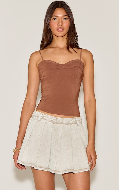 Washed Stone Low Rise Pleated Denim Mini Skirt
