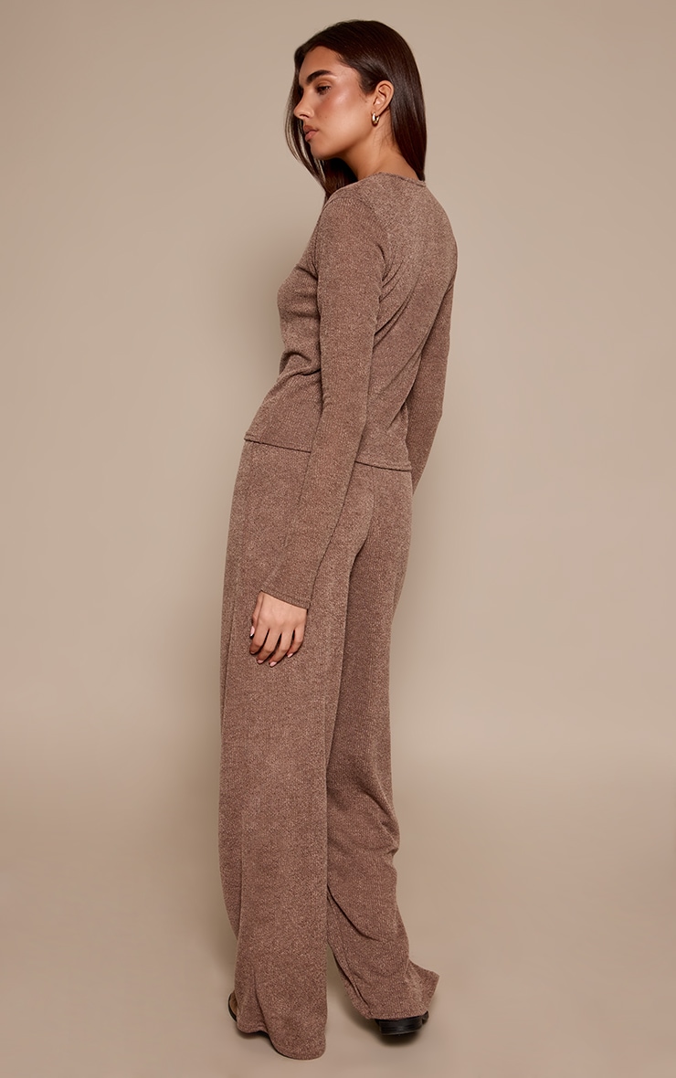 Mocha Marl Ribbed Casual Trousers image 3