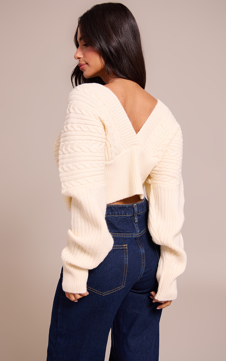 Petite Cream Cable Knit Off Shoulder Cardigan image 2