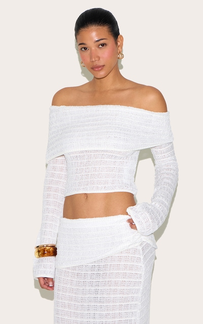 White Bardot Textured Knit Top