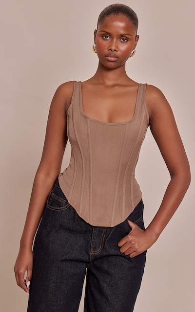 Mushroom Boned Dip Hem Longline Corset