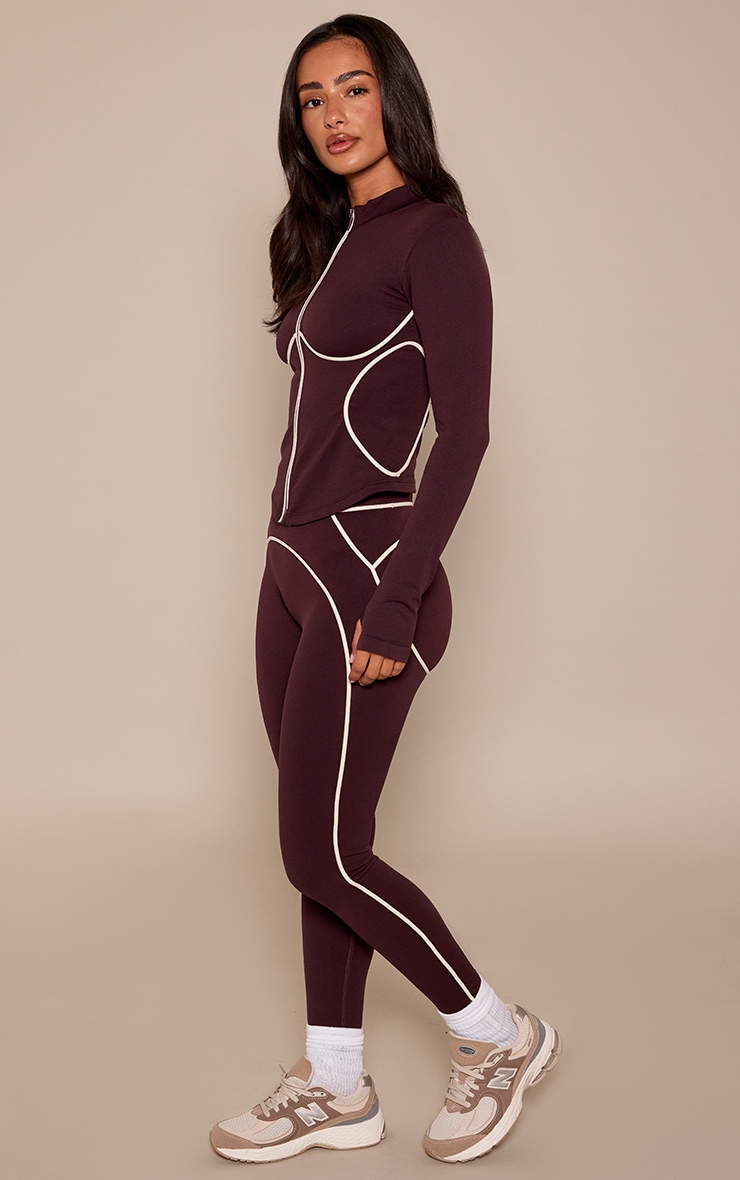 Petite Chocolate Seamless Contrast Detail Leggings image 2