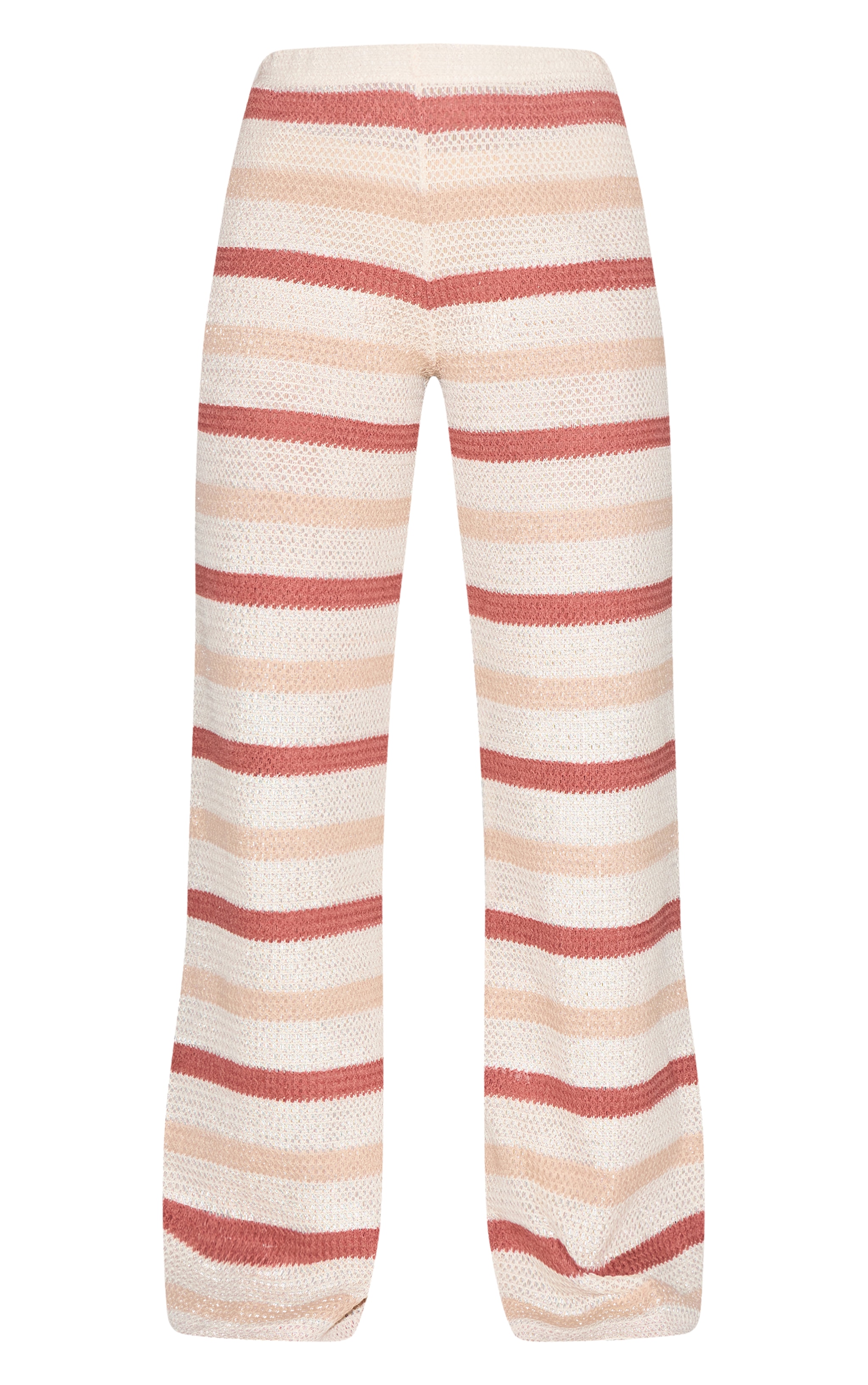 Beige Textured Striped Wide Leg Pants image 5
