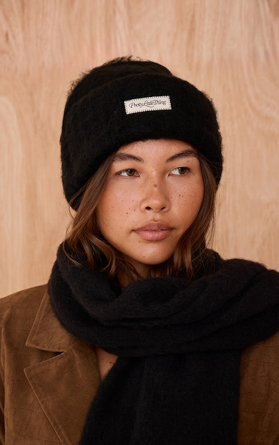 Black Fluffy Chunky Rib Beanie