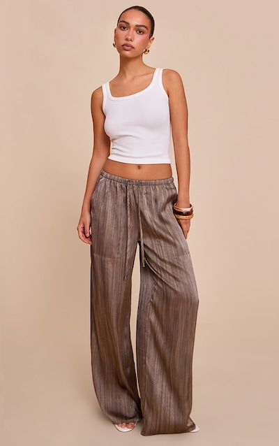 Grey Textured Woven Printed Satin Wide Leg Pants