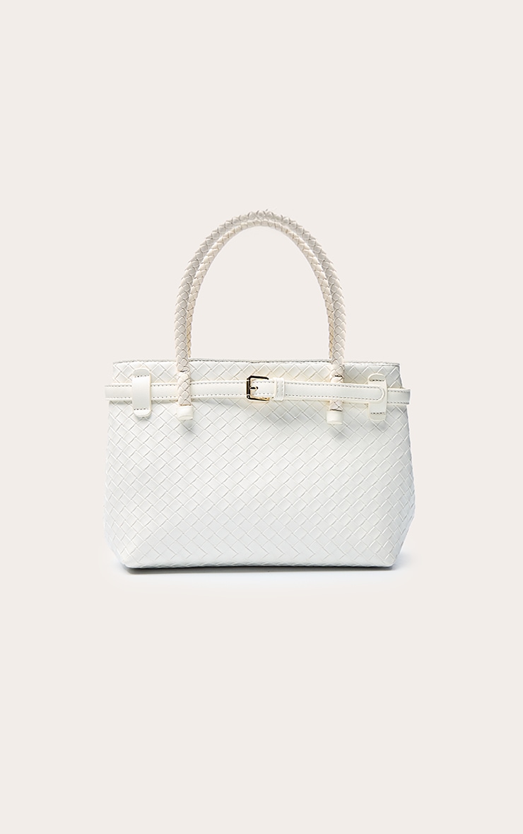 Cream PU Woven Belted Hand Bag image 2