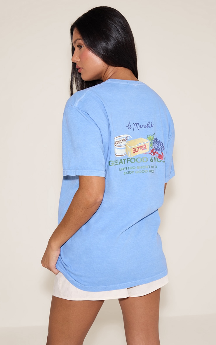 Sky Blue Food Market Graphic Oversized T-shirt image 4