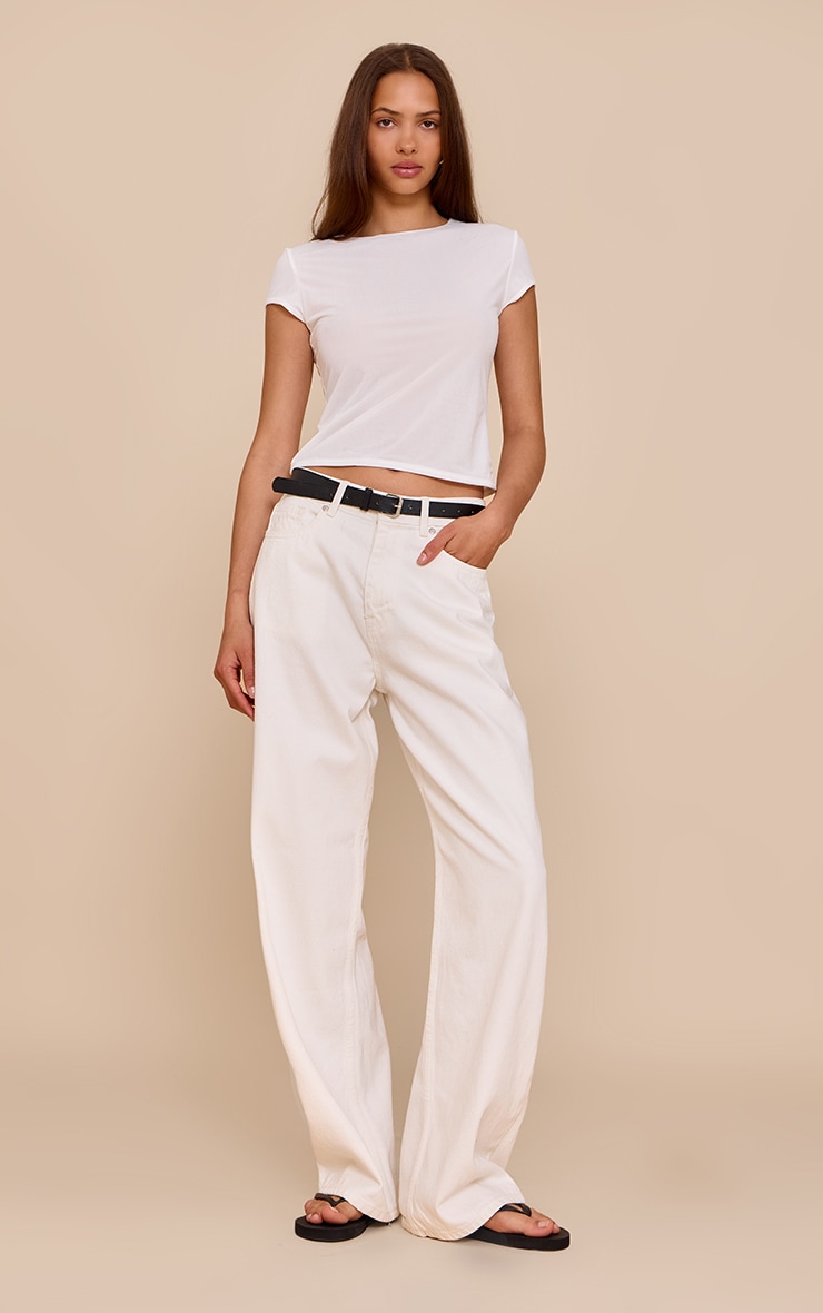Ivory Stretch Chiffon Cap Sleeve Fitted T Shirt image 3