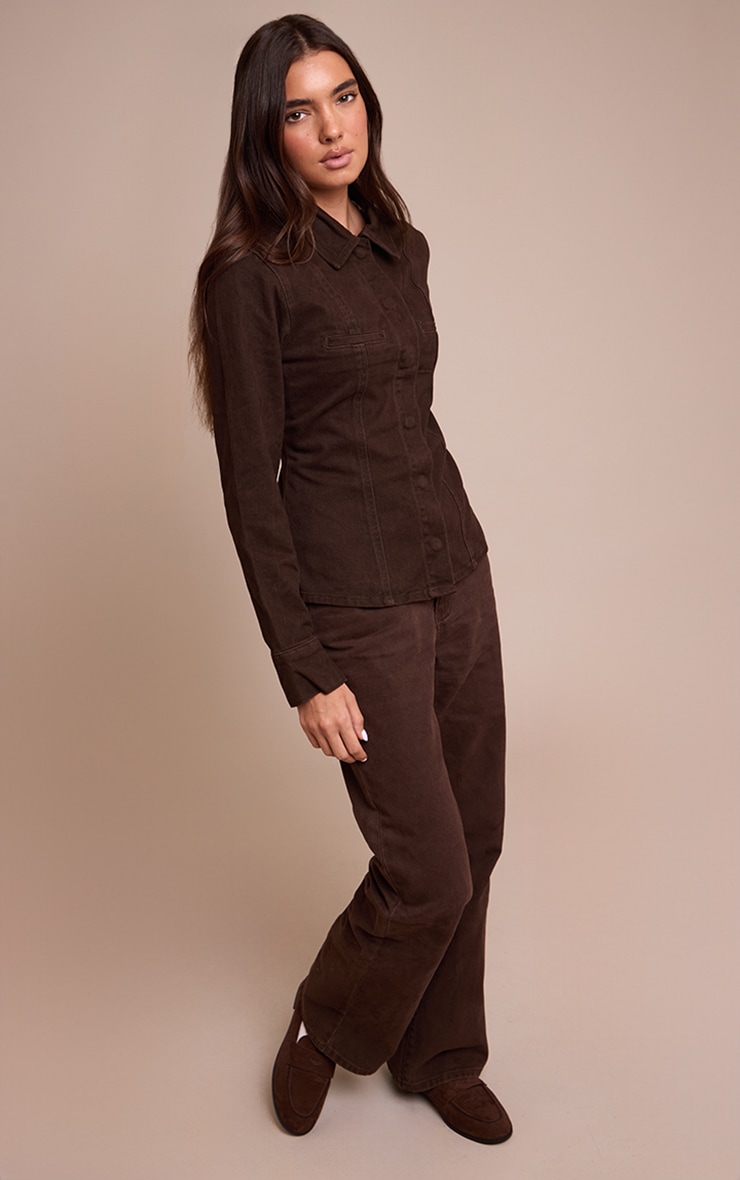 Jean droit taille haute chocolat foncé image 2