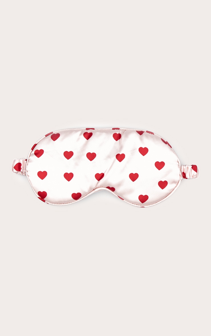 Masque de sommeil satiné rose imprimé coeurs image 1