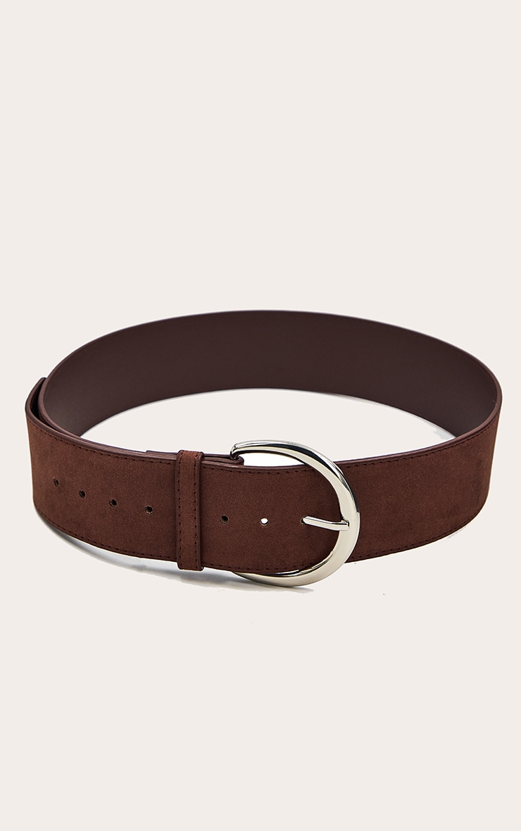 Chocolate Faux Suede Chunky Silver Oval Ring Belt image 2