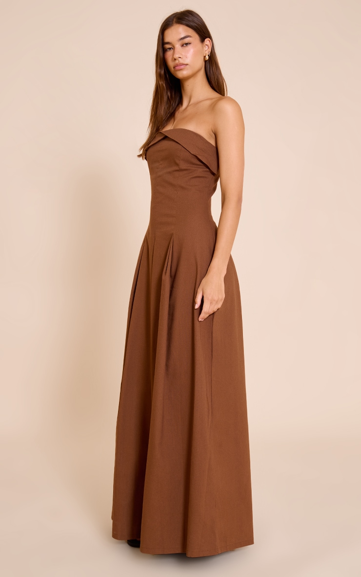 Chocolate Bandeau Pleated Midaxi Dress image 3