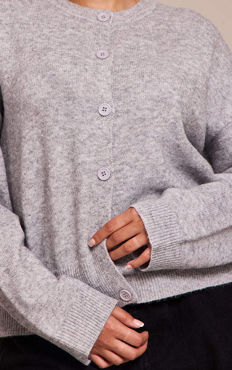 Plus Ash Grey Knit Button Through Cropped Cardigan image 4