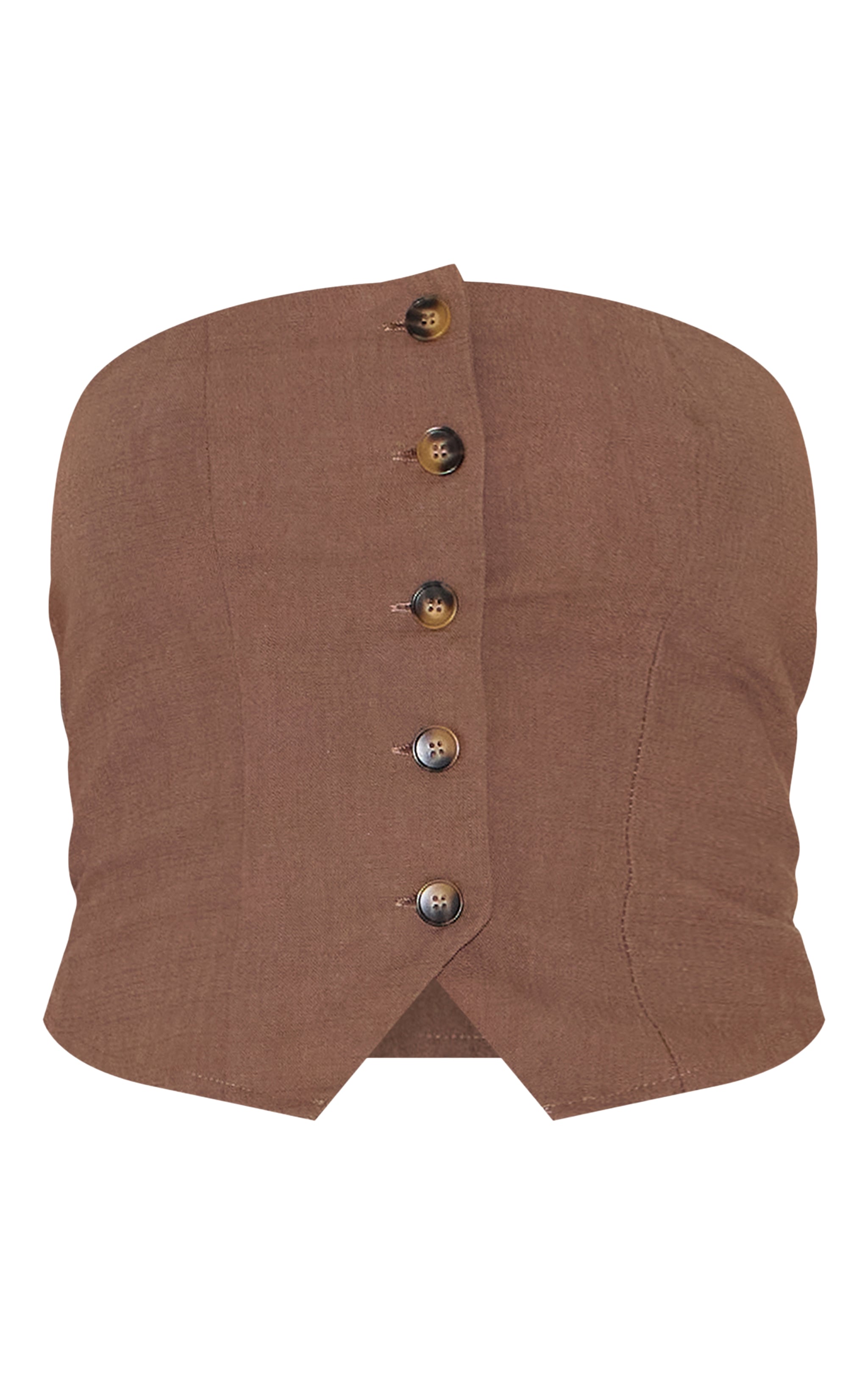 Petite Chocolate Woven Bandeau Button Up Top image 5
