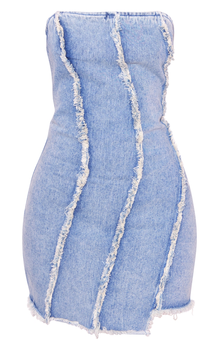 Petite Vintage Light Wash Bandeau Denim Distressed Dress image 5