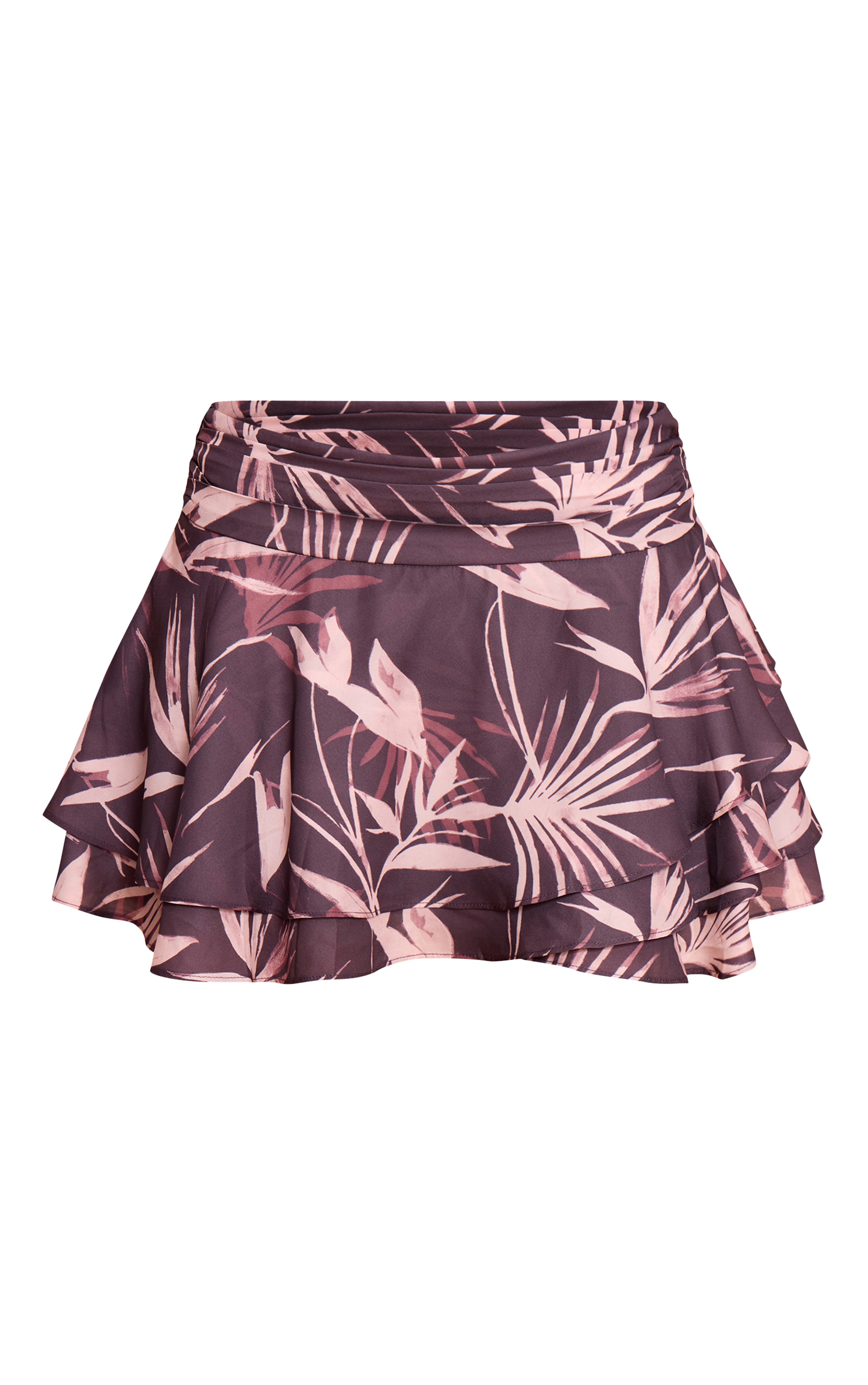 Brown Floral Printed Ruffle Hem Mini Skirt image 6