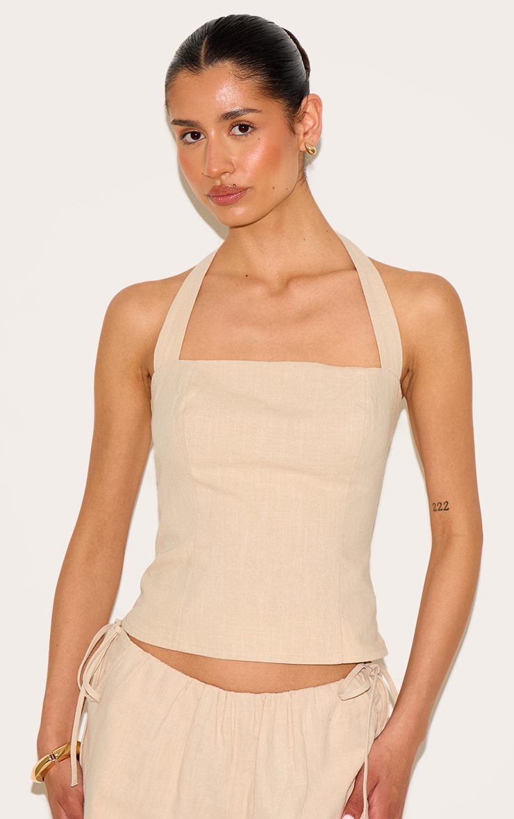 Tall Natural Premium Linen Look Halterneck Top image 4