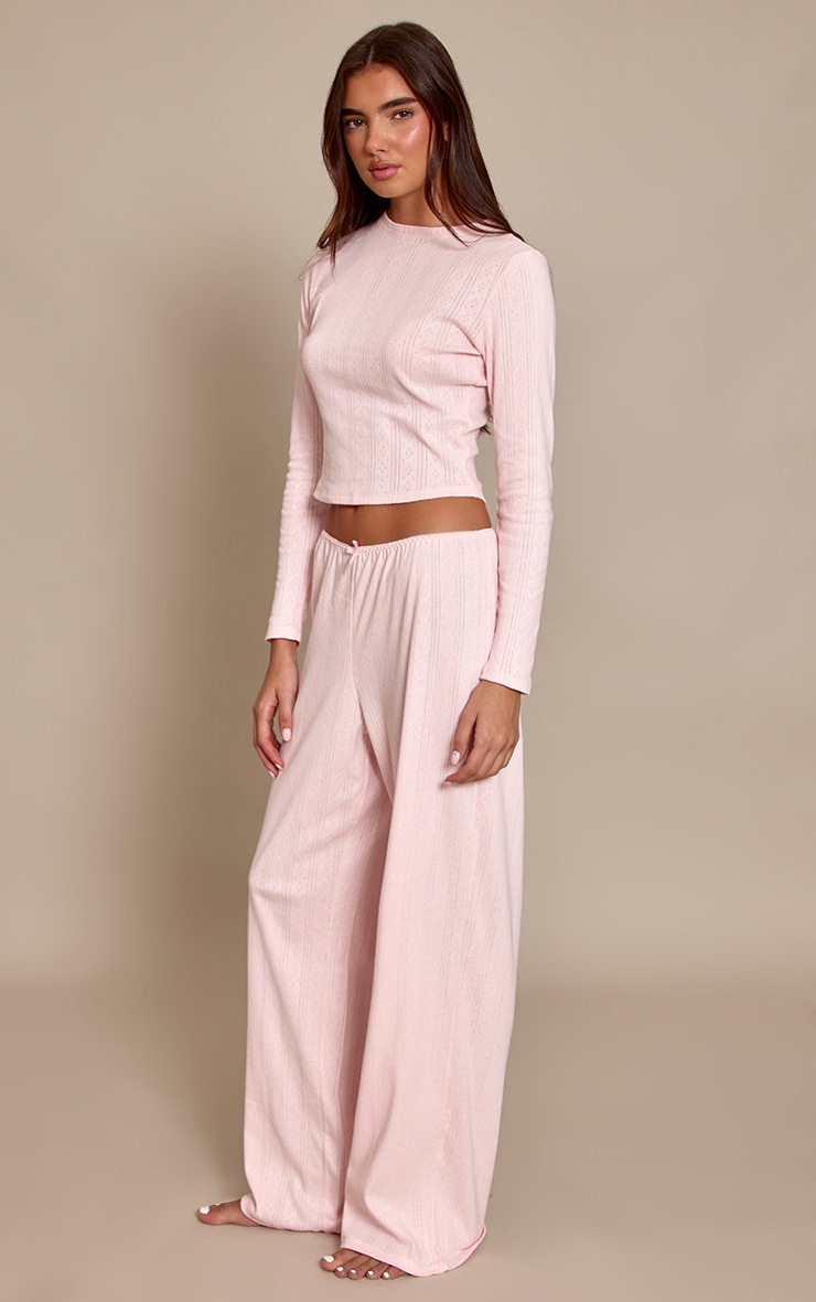 Baby Pink Pointelle Long Sleeve Pajama Top image 3