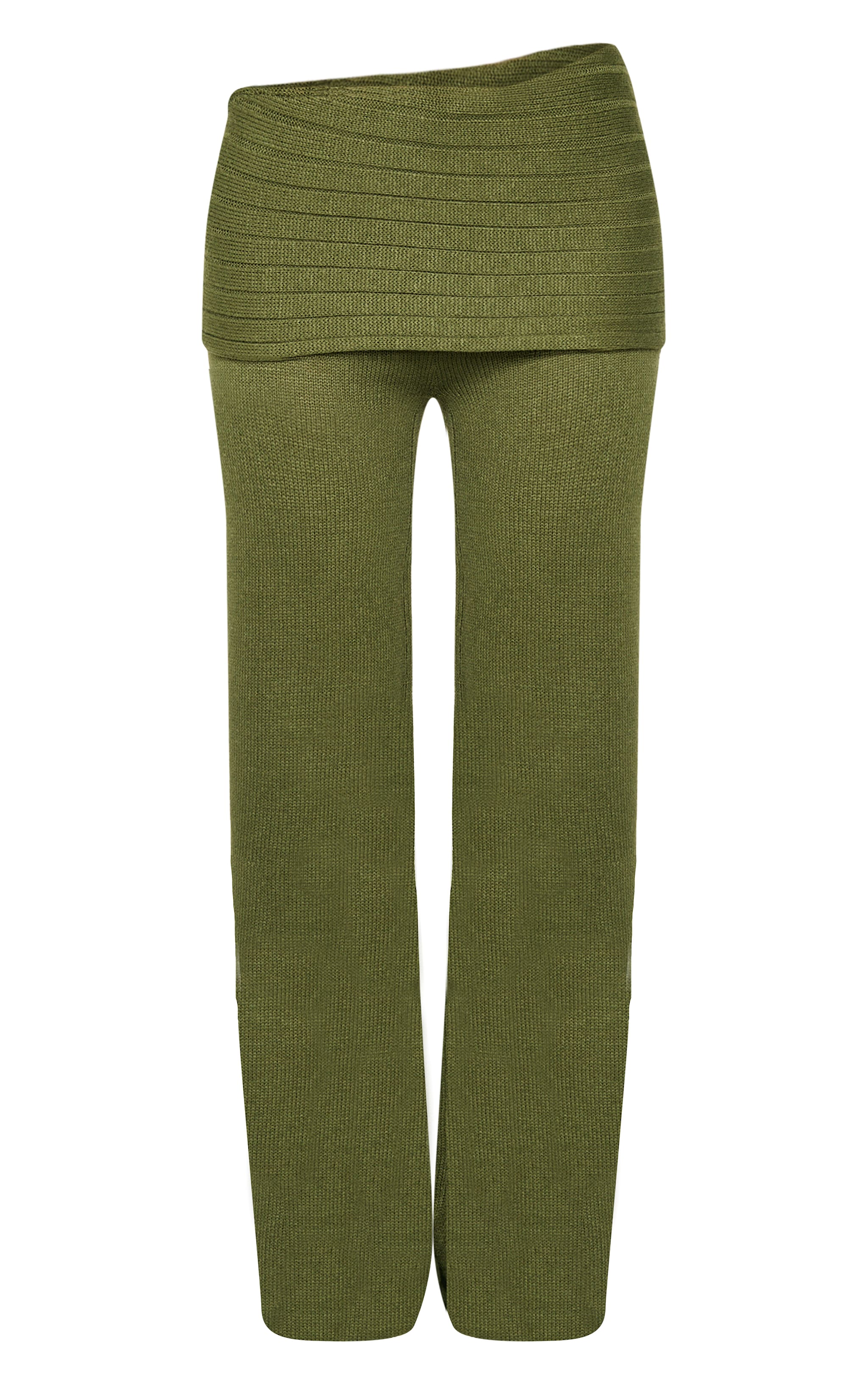 Pantalon large en maille tricot vert forêt replié image 5