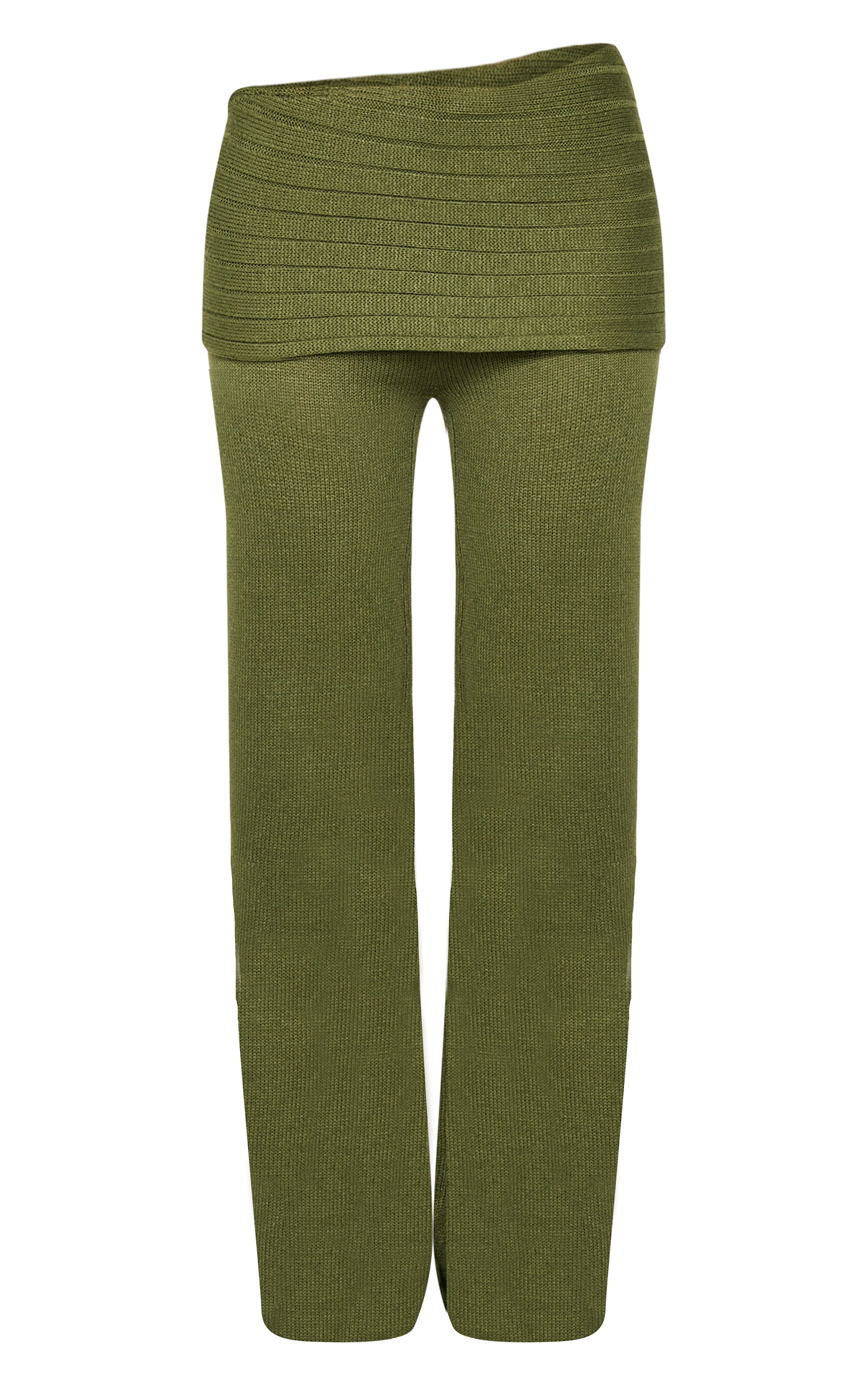 Forest Green Knitted Fold Over Wide Leg Pants image 5