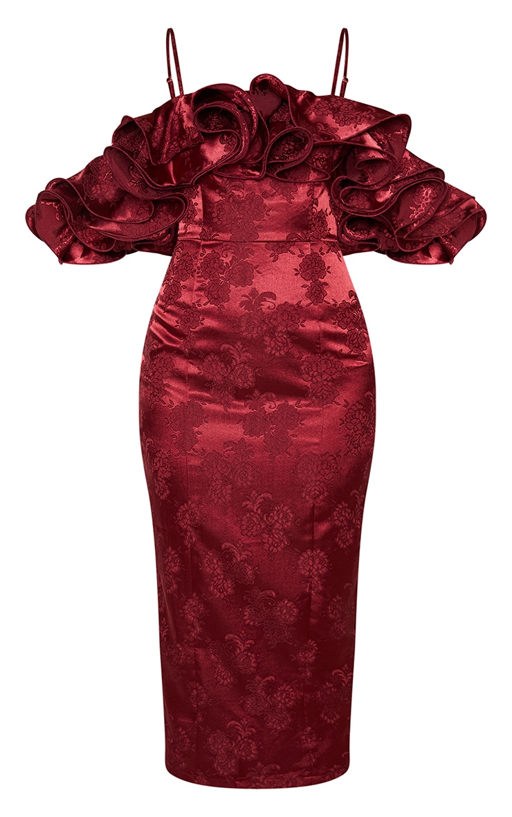 bardot layered frill detail midi dress