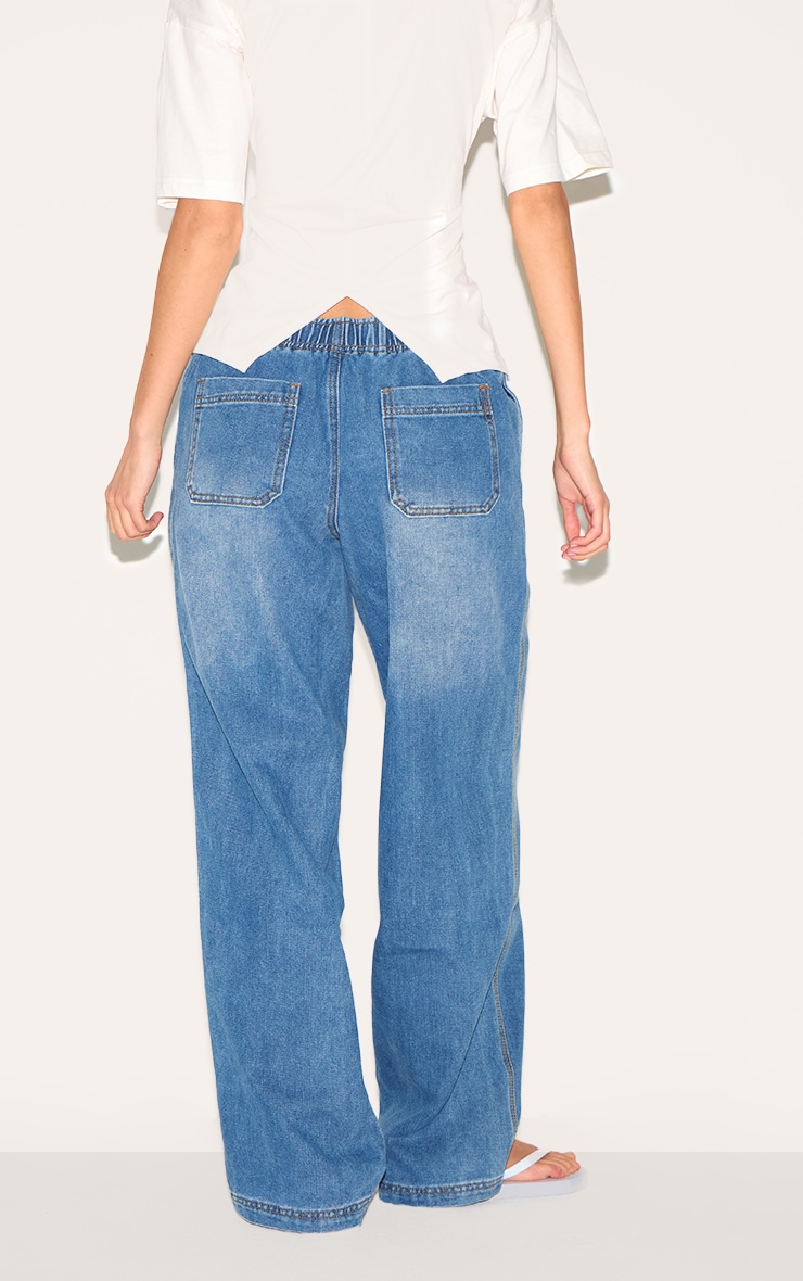 Jean large bleu moyen à taille stretch image 3