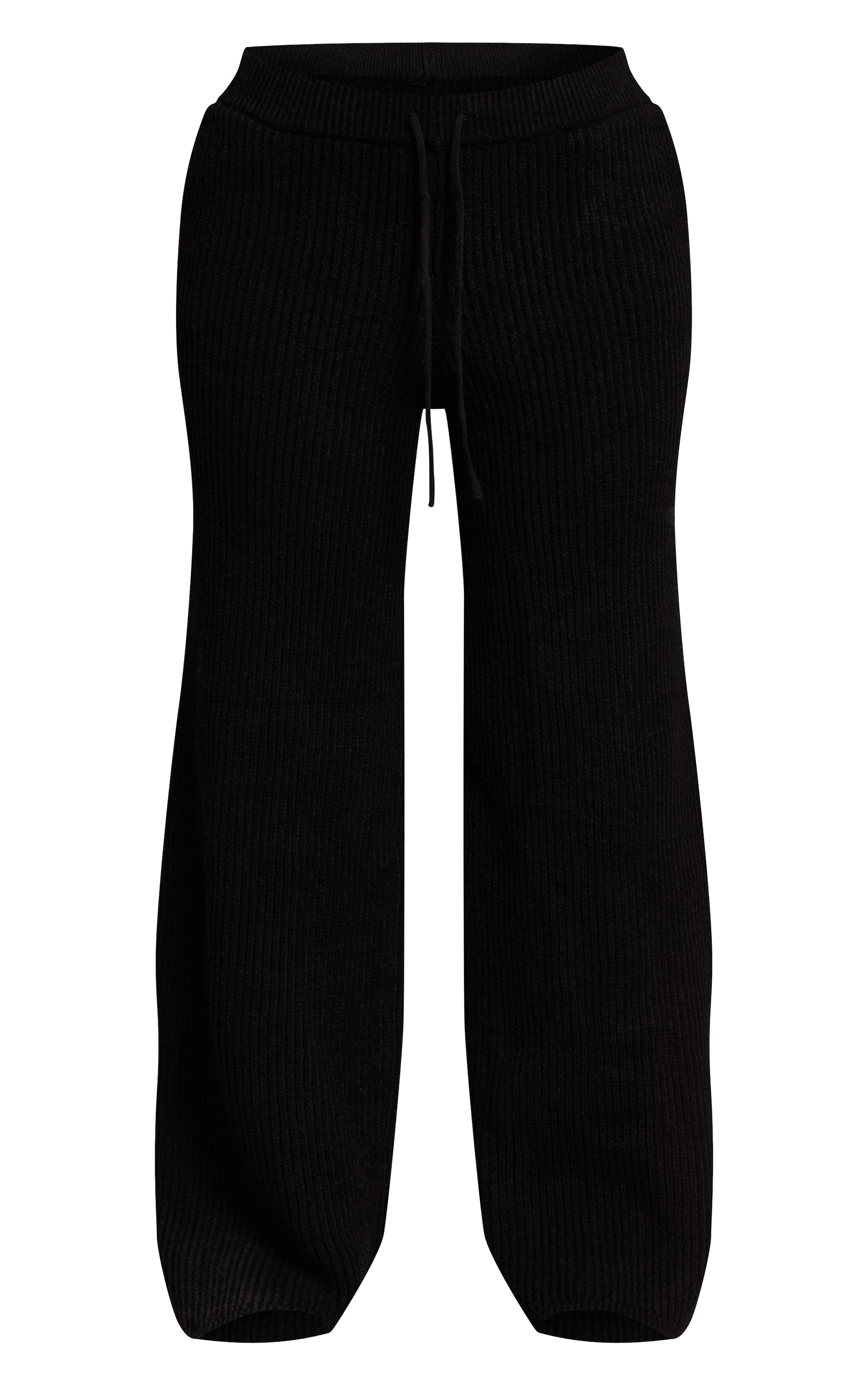 Petite Black Brushed Rib Knit Draw String Pant image 5