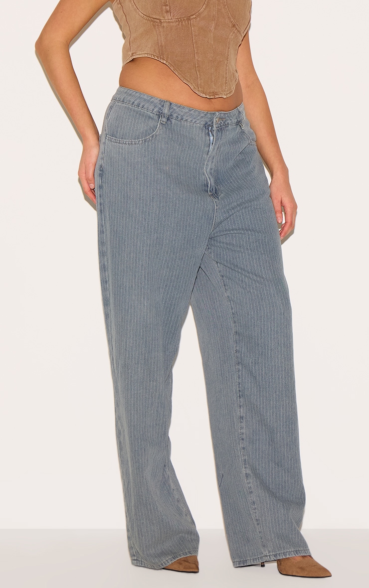 Plus Washed Blue Pinstripe Denim Boyfriend Straight Leg Jeans image 2