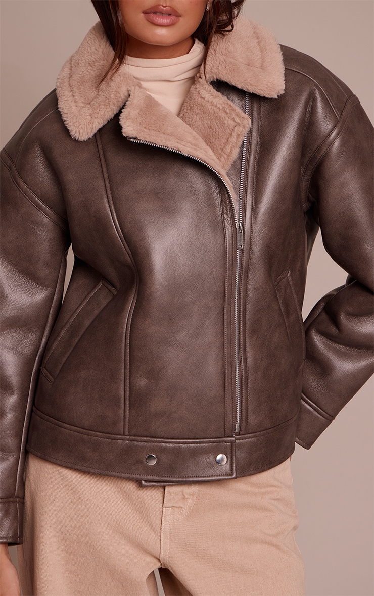 Brown Borg Collar Faux Leather Aviator image 4