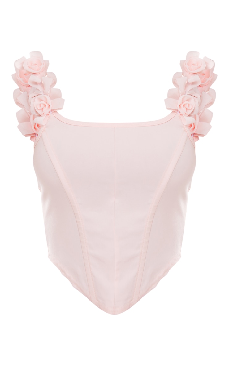 Pale Pink Stretch Woven Corset Top Floral Detail image 5