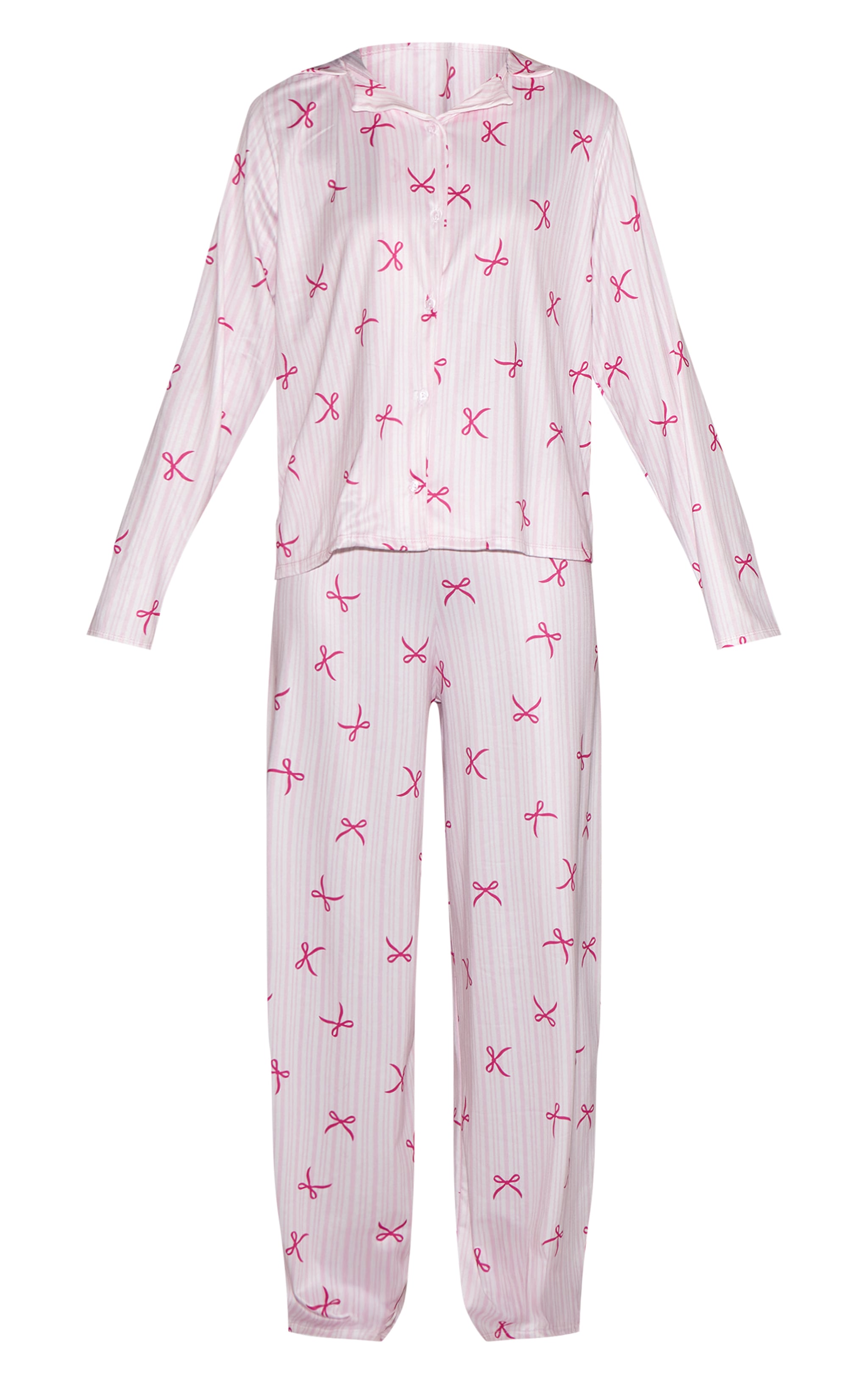 Pink Bow Striped Long Sleeve Button Through PJ Set image 5
