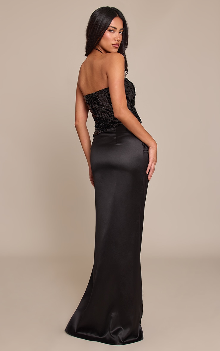 Black Sequin Asymmetric Maxi Dress image 2