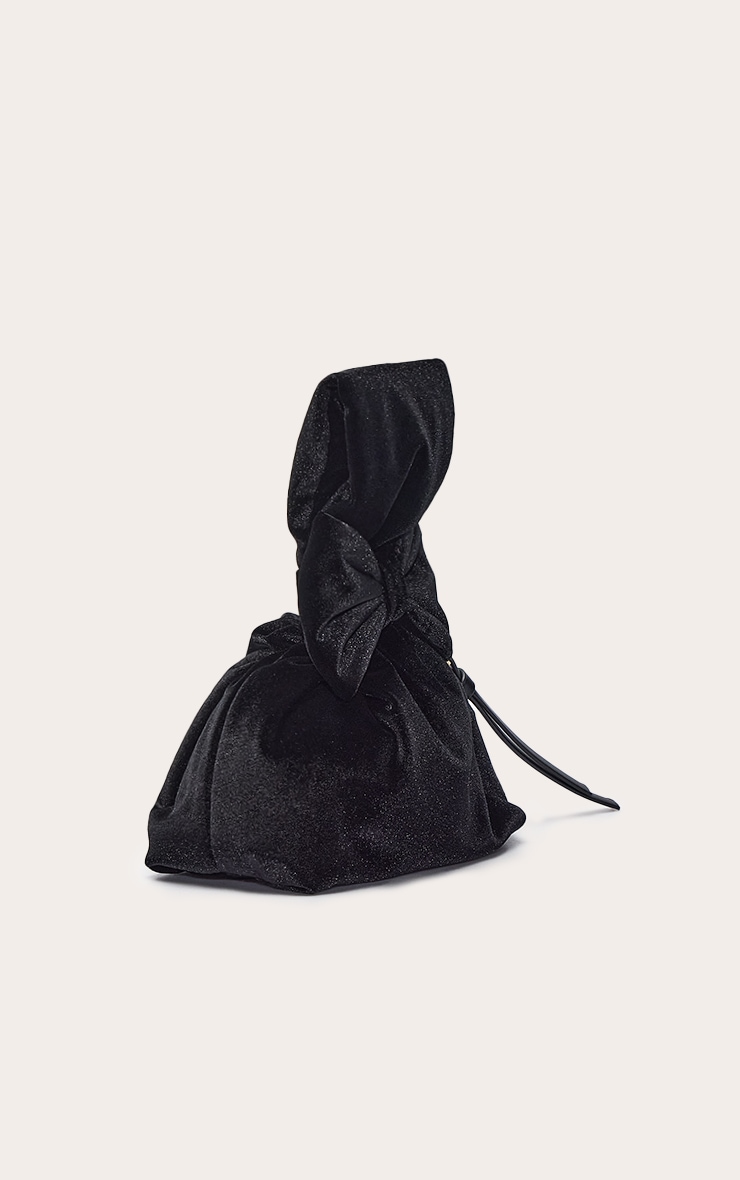 Black Velvet Bow Detail Clutch Bag image 3