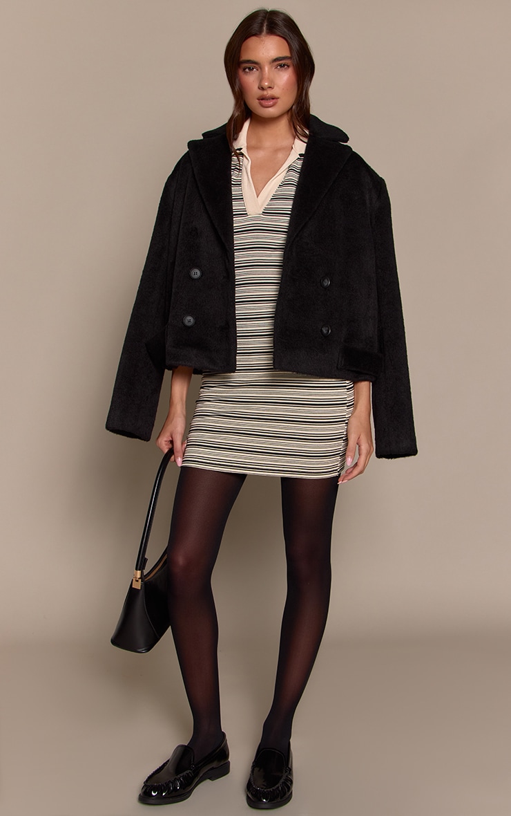 Black Stripe Collar Detail Sleeveless Bodycon Dress image 3