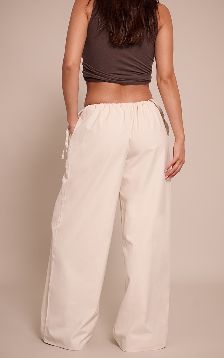 Cream Woven Side Tie Detail Wide Leg Pants image 3