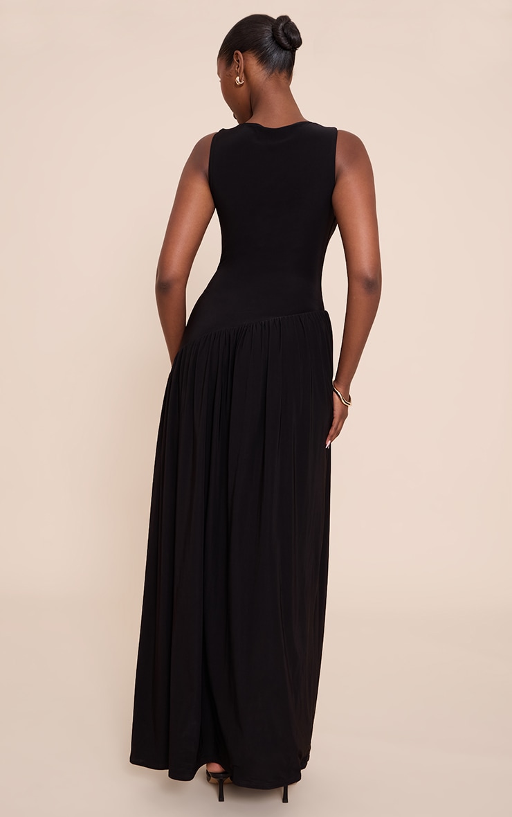 Black Double Layer Soft Touch Asymmetric Dropped Waist Maxi Dress image 2