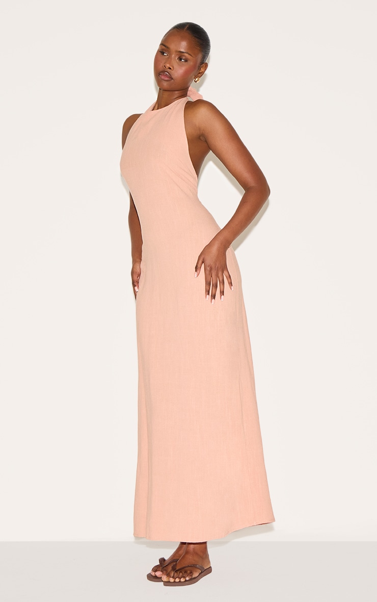 Peach Textured Scoop Back Maxi Dress image 3