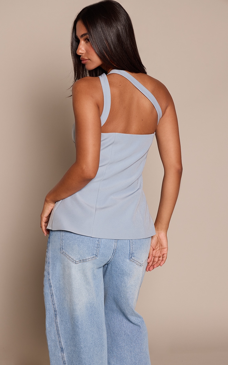 Petite Baby Blue Button Through Neckline Tailored Woven Waistcoat image 2