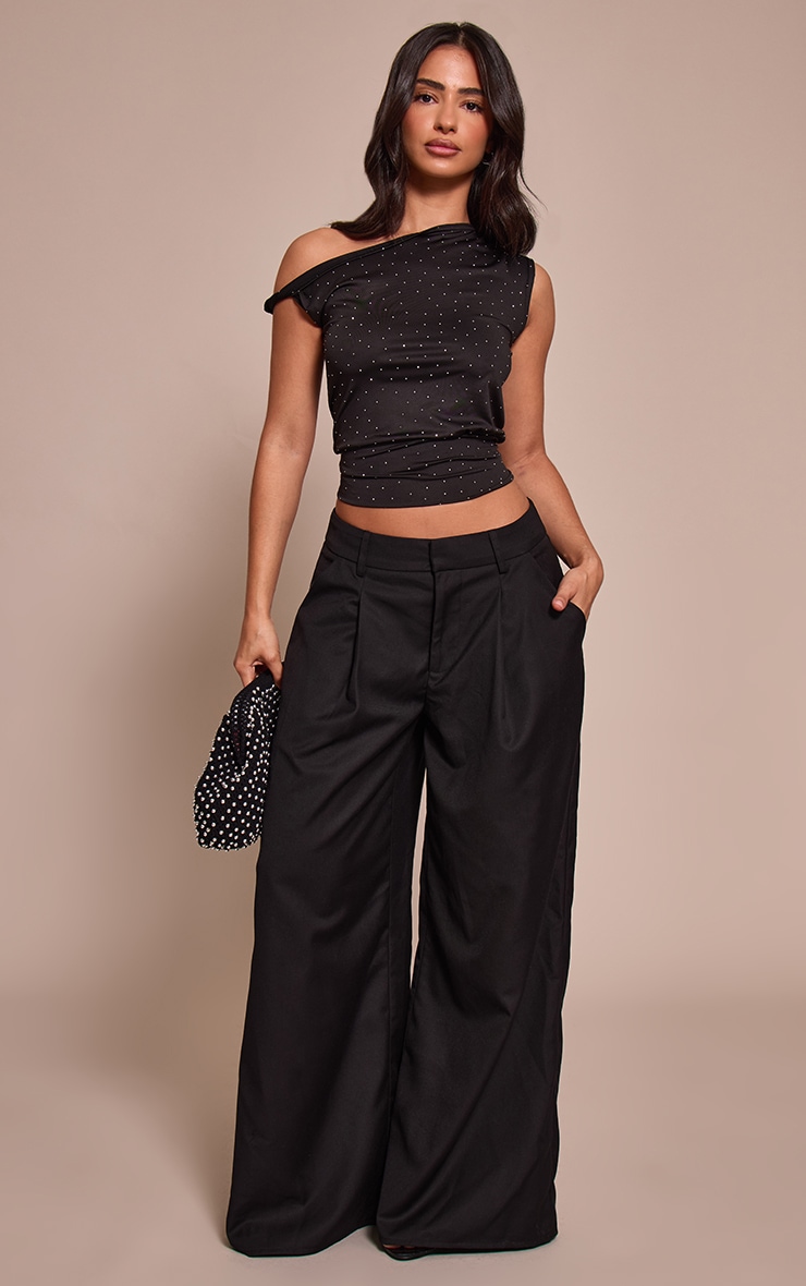 Petite Black Studded Twist Shoulder Top image 3