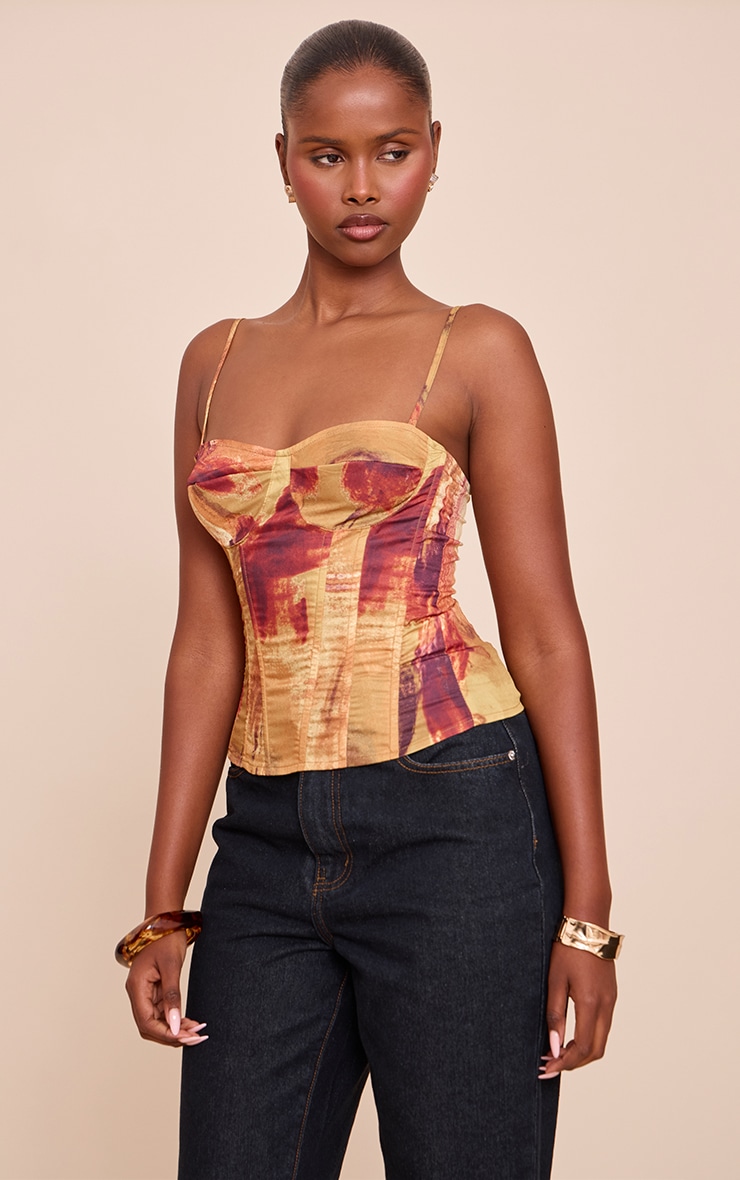 Olive Print Structured Corset Top image 1