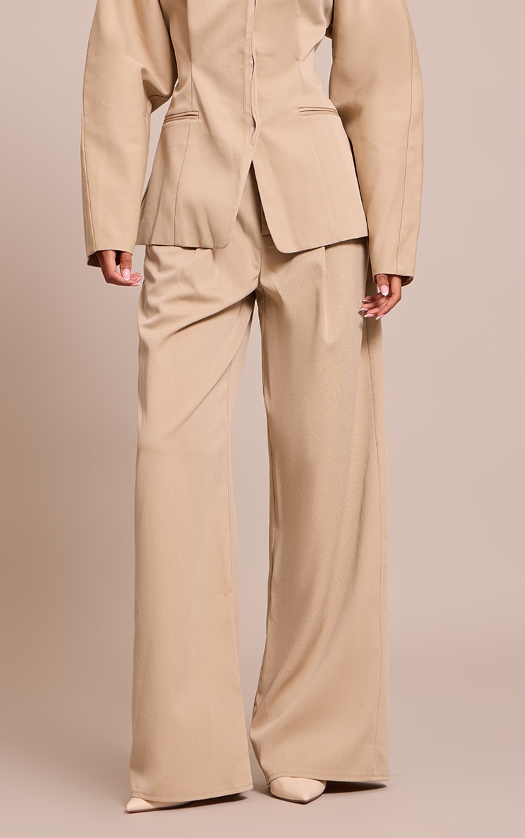 Tall Sand Premium Woven Tailored Wide Leg Pleated Front Pants image 2