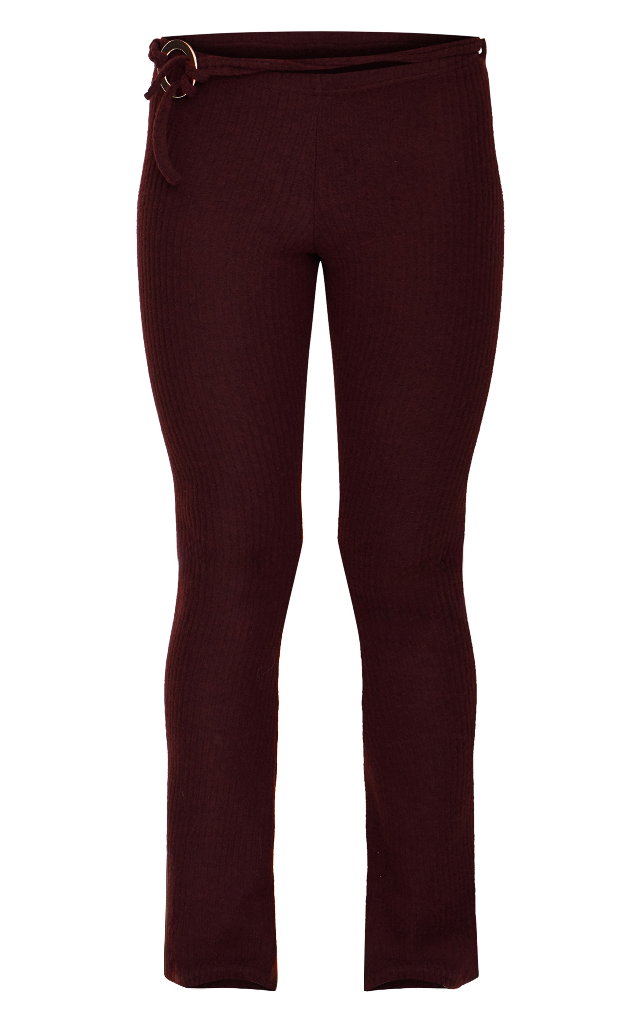 Chocolate Soft Rib Tie Trim Detail Skinny Flares image 5