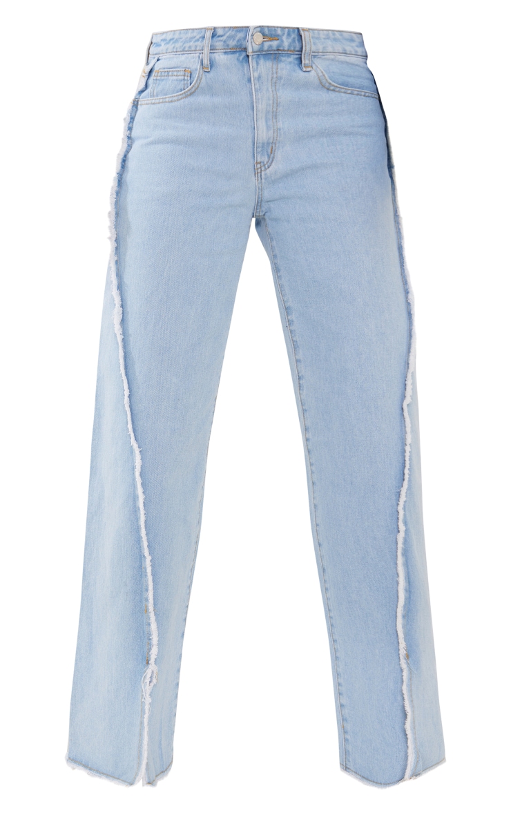 Light Blue Wash Distressed Detailing Split Hem Wide Leg Jeans image 5