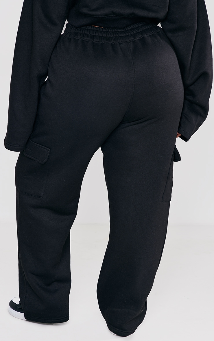 Plus Black Cargo Wide Leg Track Pant image 3