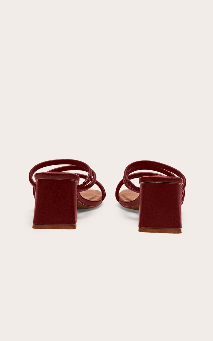 Burgundy Pu Square Toe Strappy Block Heel Mules image 3